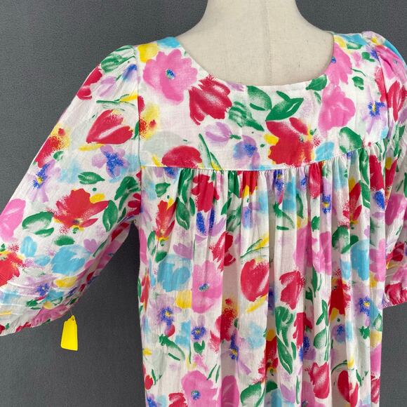 Vtg 80s 90s NOS Two Potato Watercolor Floral Tiered Muumuu Dress XS Granny Chic - Picture 6 of 16